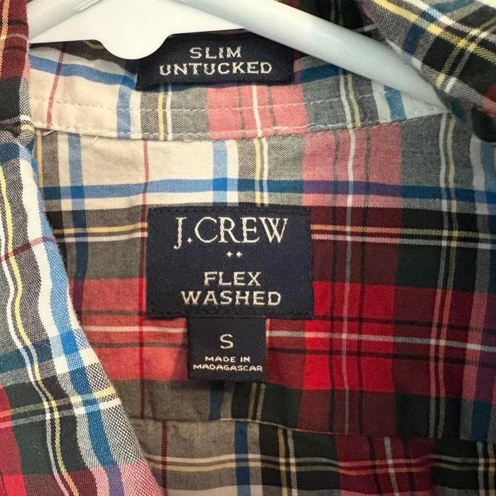 J.Crew Red White Plaid Slim Untucked Flex Washed‎ Button Down Shirt Sz Small